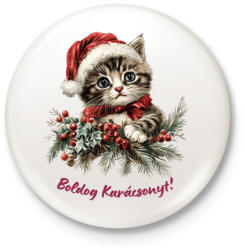 printfashion Karácsonyi cica sapiban - Kitűző, hűtőmágnes - Fehér (17153727)