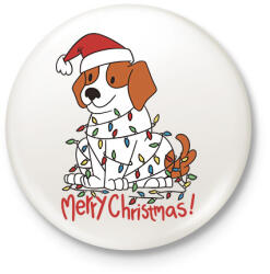 printfashion Karácsonyi beagle - Kitűző, hűtőmágnes - Fehér (16978680)