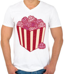 printfashion Agy popcorn - Férfi V-nyakú póló - Fehér (17076904)