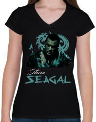 printfashion steven seagal - Női V-nyakú póló - Fekete (16958557)