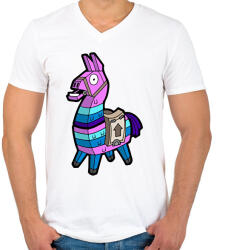 printfashion Fortnite Láma - Férfi V-nyakú póló - Fehér (17025003)
