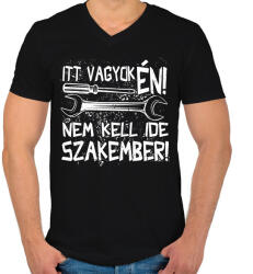printfashion itt vagyok én nem kell ide szakember fehér - Férfi V-nyakú póló - Fekete (17194766)