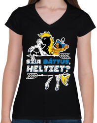 printfashion Yakari - Szia Bátyus, helyzet? - Női V-nyakú póló - Fekete (17373415)