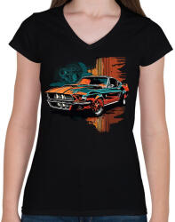 printfashion Autó - Női V-nyakú póló - Fekete (17374863)