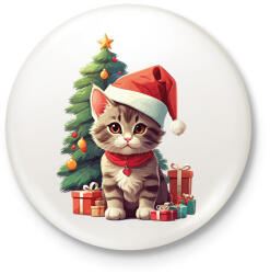 printfashion Karácsonyi cica - Kitűző, hűtőmágnes - Fehér (16974668)