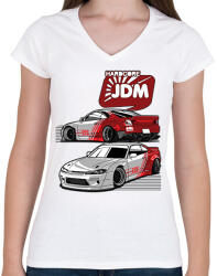 printfashion HARDCORE JDM - SILVIA - Női V-nyakú póló - Fehér (17391984)