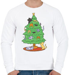 printfashion Macskás karácsonyfa - Férfi pulóver - Fehér (16983370)