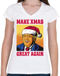 printfashion Karácsonyi Trump - Női V-nyakú póló - Fehér (17004974)