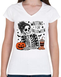 printfashion Waiting for Halloween - Női V-nyakú póló - Fehér (16917885)