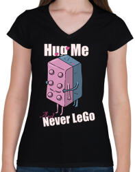 printfashion Hug me and never Lego - Női V-nyakú póló - Fekete (17286133)