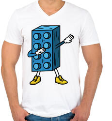 printfashion Lego dab - Férfi V-nyakú póló - Fehér (17171853)