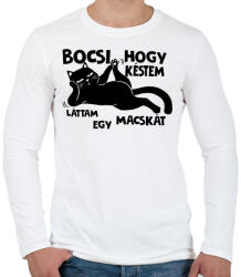 printfashion Bocsi hogy késtem láttam egy macskát - Férfi hosszú ujjú póló - Fehér (17478290)