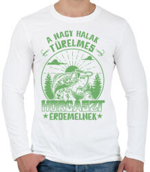 printfashion A nagy halak türelmes horgászt érdemelnek - Férfi hosszú ujjú póló - Fehér (17377520)