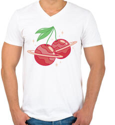 printfashion Cseresznye bolygók - Férfi V-nyakú póló - Fehér (17115121)