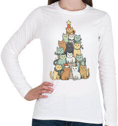 printfashion Macskás karácsonyfa - Női hosszú ujjú póló - Fehér (17004089)