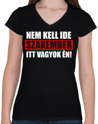 printfashion Szakember (4) - Női V-nyakú póló - Fekete (16881107)