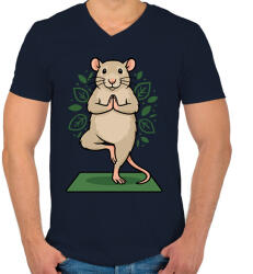 printfashion Rat yoga - Férfi V-nyakú póló - Sötétkék (17443767)