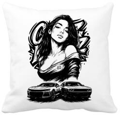 printfashion Bad Girl&Muscle Cars - Párnahuzat, Díszpárnahuzat - Fehér (17471025)