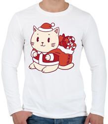 printfashion Macska mikulás - Férfi hosszú ujjú póló - Fehér (17012064)
