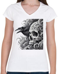 printfashion Koponya - Női V-nyakú póló - Fehér (17200216)