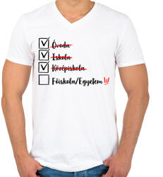 printfashion Ballagás középiskola fekete - Férfi V-nyakú póló - Fehér (17366631)
