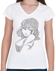 printfashion Animés csaj - Női V-nyakú póló - Fehér (17172004)