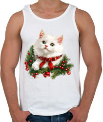 printfashion Karácsonyi fehér cica - Férfi atléta - Fehér (17174050)