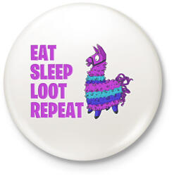 printfashion Eat Sleep Loot Repeat - Kitűző, hűtőmágnes - Fehér (17379724)