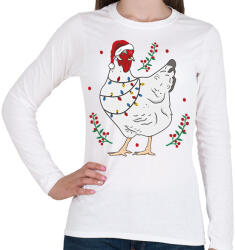 printfashion Karácsonyi csirke - Női hosszú ujjú póló - Fehér (16990513)