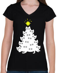 printfashion Cicás Karácsonyfa - Női V-nyakú póló - Fekete (16908487)