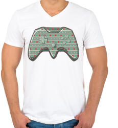 printfashion Karácsonyi kontroller - Férfi V-nyakú póló - Fehér (16991355)
