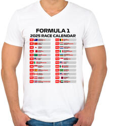 printfashion Forma 1 2025 versenynaptár - Férfi V-nyakú póló - Fehér (16916329)