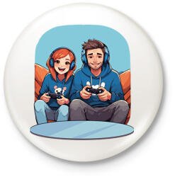 printfashion Gamer pár - Kitűző, hűtőmágnes - Fehér (17182130)