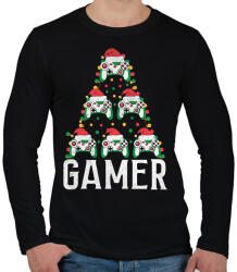 printfashion gamer karácsonyfa - Férfi hosszú ujjú póló - Fekete (17148468)