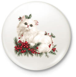 printfashion karácsony fehér cica - Kitűző, hűtőmágnes - Fehér (17187978)