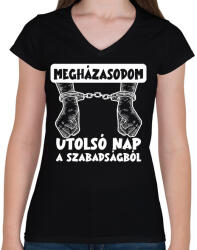 printfashion Utolsó nap a szabadságból fehér - Női V-nyakú póló - Fekete (17468433)