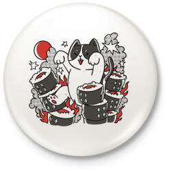 printfashion Sushi vs cica - Kitűző, hűtőmágnes - Fehér (17142027)