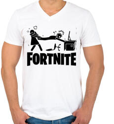 printfashion Fortnite - Férfi V-nyakú póló - Fehér (17040804)