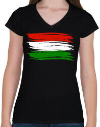 printfashion Magyar zászló - Női V-nyakú póló - Fekete (16915514)