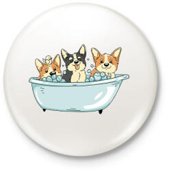 printfashion Corgik a kádban - Kitűző, hűtőmágnes - Fehér (17058776)