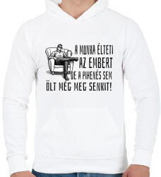 printfashion A munka élteti az embert, de a pihenés sem ölt még meg senkit - Férfi kapucnis pulóver - Fehér (17206489)