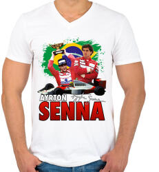 printfashion Ayrton Senna - Férfi V-nyakú póló - Fehér (17312312)