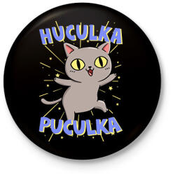 printfashion Huculka Puculka macska - Kitűző, hűtőmágnes - Fekete (17362527)