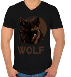 printfashion WOLF - Férfi V-nyakú póló - Fekete (17471982)