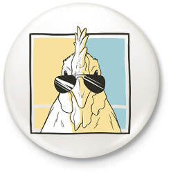 printfashion Napszemüveges csirke - Kitűző, hűtőmágnes - Fehér (17131228)