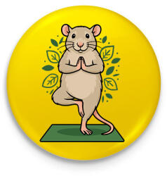 printfashion Rat yoga - Kitűző, hűtőmágnes - Sárga (17444186)