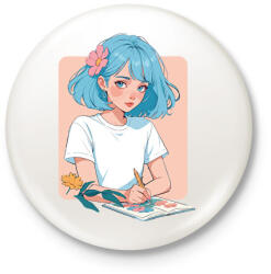 printfashion Kék hajú lány - Kitűző, hűtőmágnes - Fehér (17070516)