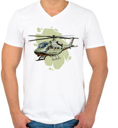 printfashion Katonai helikopter - Férfi V-nyakú póló - Fehér (17032724)
