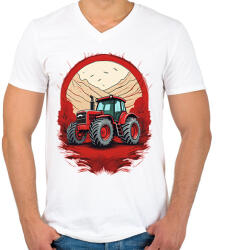printfashion Traktor - Férfi V-nyakú póló - Fehér (17042607)