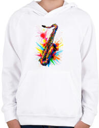 printfashion Színes szaxofon - Gyerek kapucnis pulóver - Fehér (17091253)
